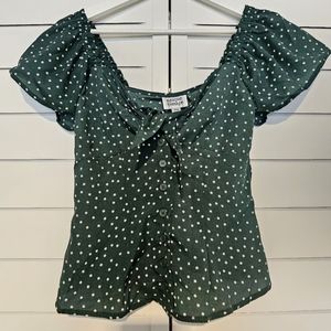 Unique Vintage flutter sleeve polkadot top XS